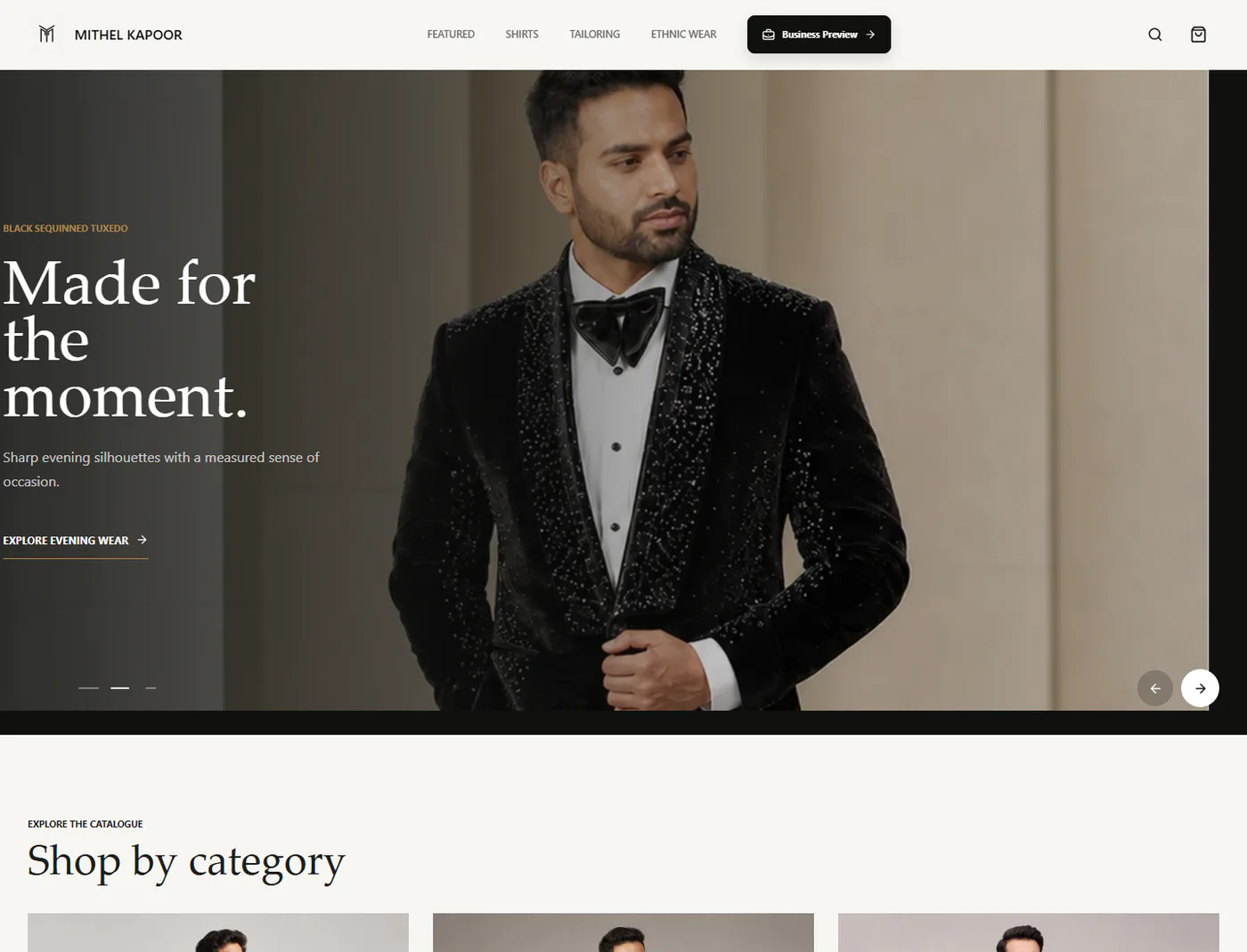 Mithel Kapoor concept storefront featuring a premium evening-wear campaign
