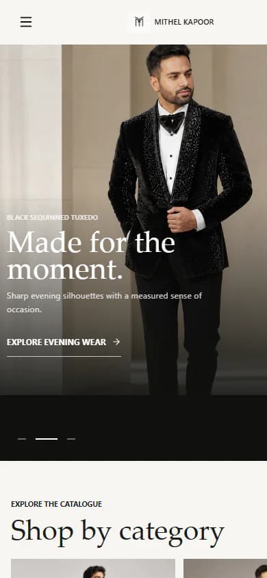 Mobile view of the Mithel Kapoor premium menswear concept store